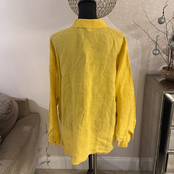 Eileen Fisher Yellow Lightweight Shirt linenJacket size L - Picture 4 of 5